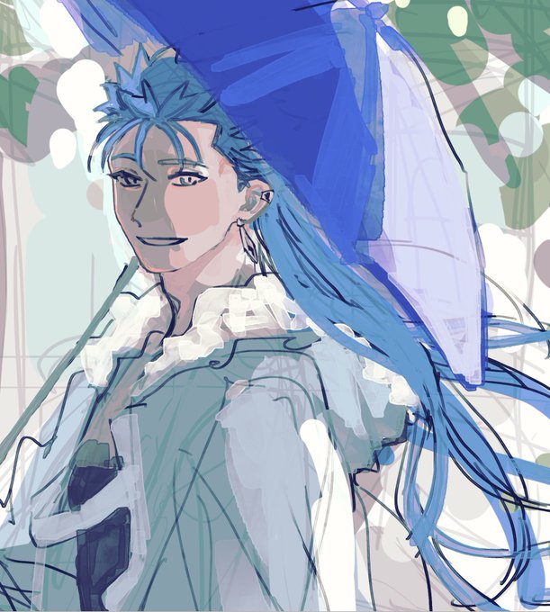 「blue hair holding umbrella」 illustration images(Latest)