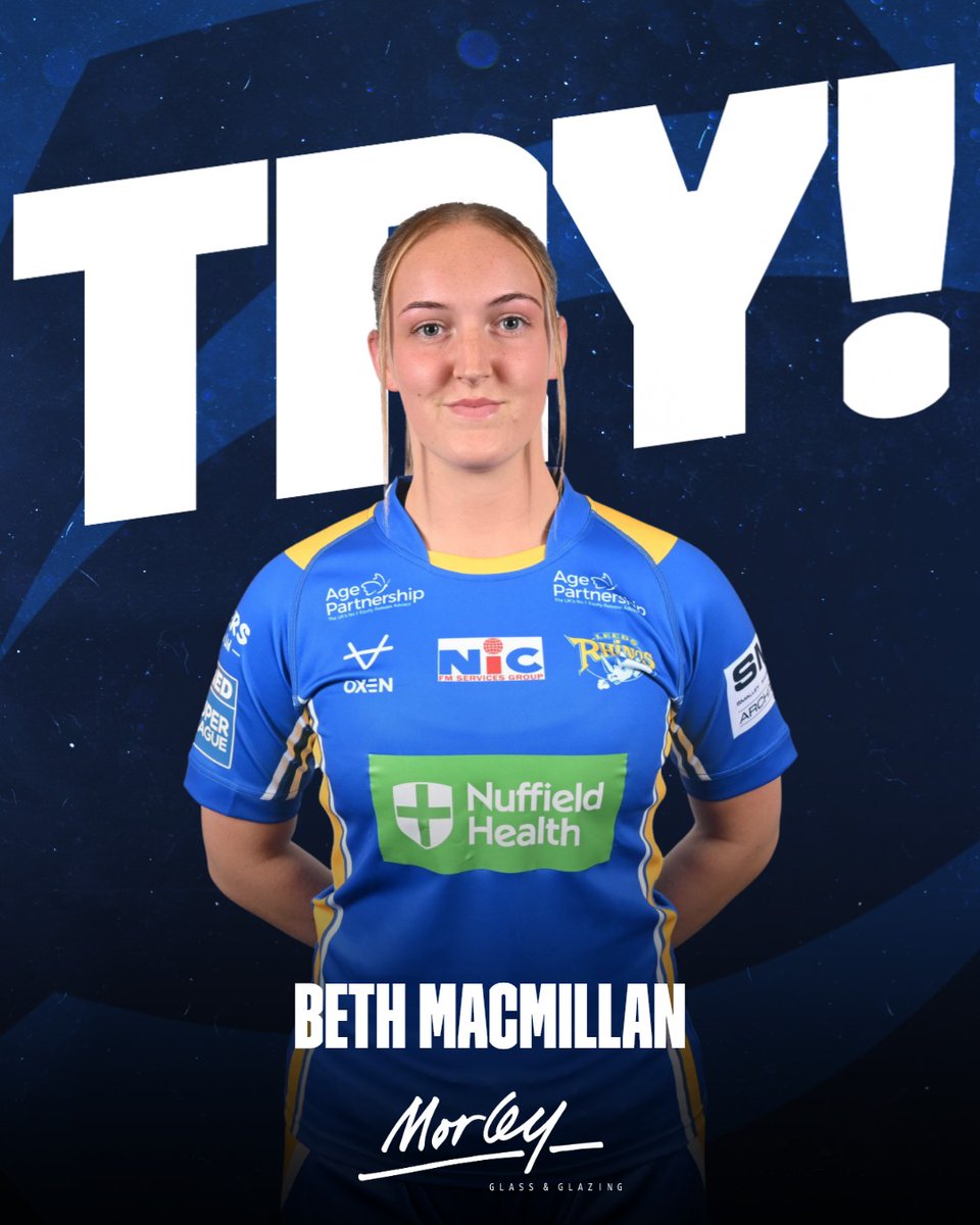 leedsrhinos's tweet photo. 67' TRY - Beth MacMillan

Try number 11 for the Rhinos this afternoon and it's a first try in Rhinos colours for MacMillan who slides over on the right!

Whitehead is successful with the conversion. 

Leeds Rhinos Women 56 - 0 Barrow Raiders Ladies https://t.co/7vY3X4h04p