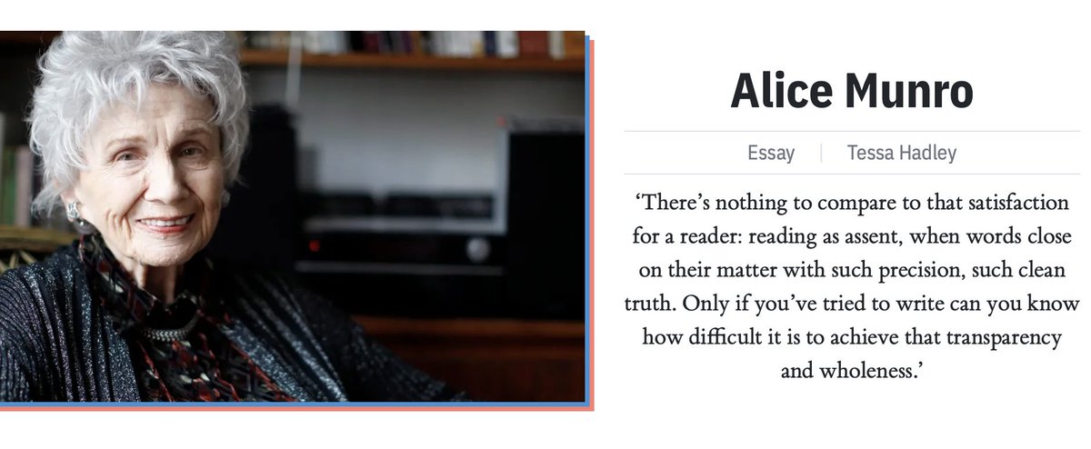 stingingfly's tweet photo. ‘Only if you’ve tried to write can you know how difficult it is to achieve that transparency and wholeness.’ Tessa Hadley remembers Alice Munro.

https://t.co/aI0HFYYIsZ https://t.co/LF43fJfkIH