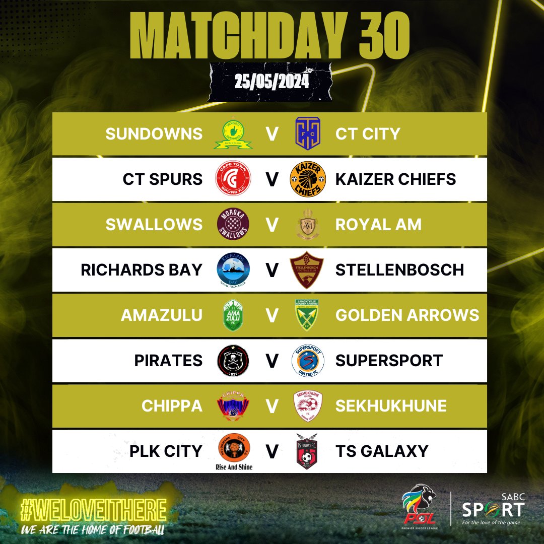 🚨 𝔻𝕊𝕥𝕧 ℙℝ𝔼𝕄 𝔽𝕀ℕ𝔸𝕃𝔼 🚨 It's the final day in the #DStvPrem, with plenty of tantalising fixtures to enjoy! Keep up with all the action on SABC Sport ‼️ 🔔 15:00 #SABCSportFootball