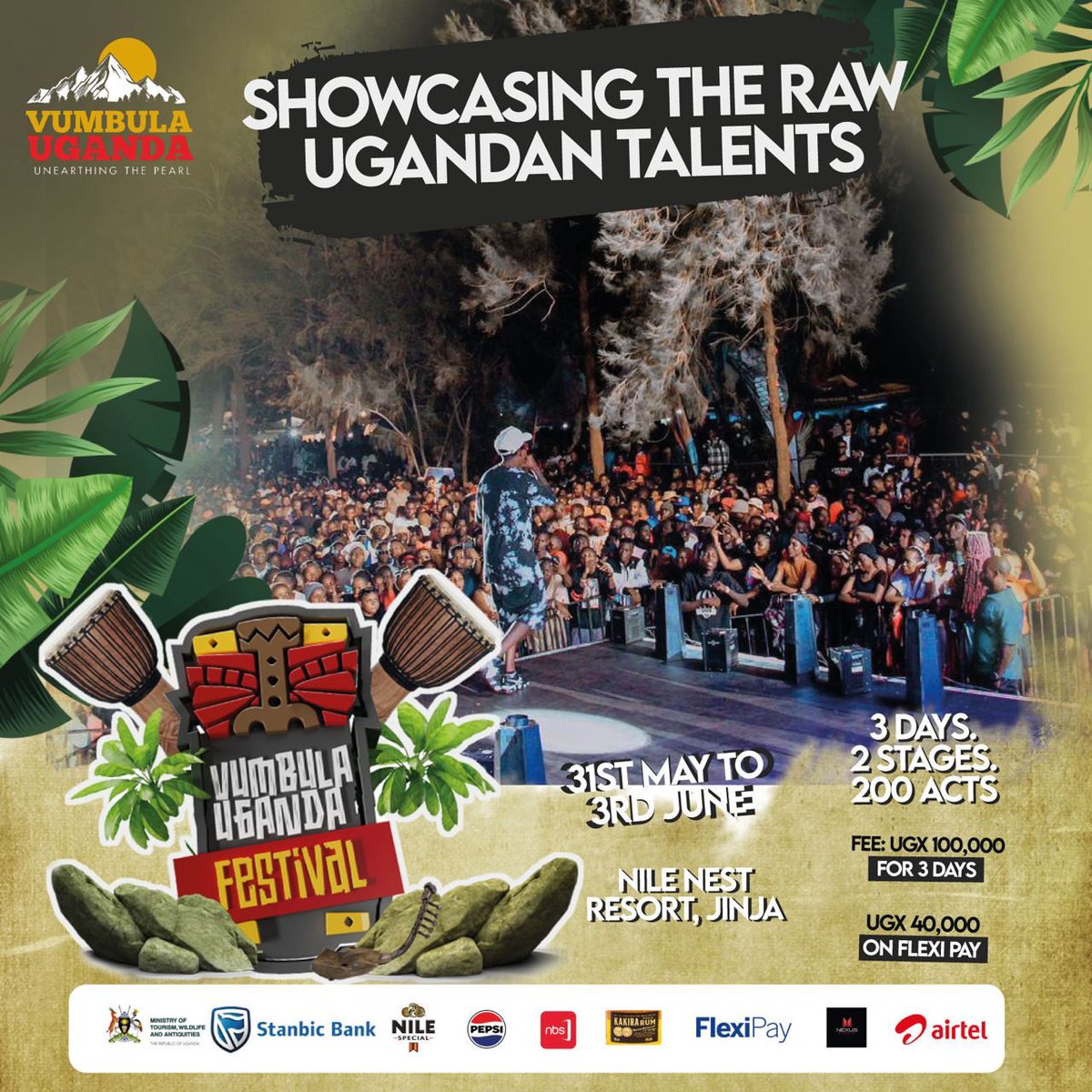 Nile Nest Resort in Jinja is calling from 31st May to 3rd June, 2024. The #VumbulaUgandaFestival offers stunning scenery & epic fun. Buy a discounted ticket on Flexi Pay at UGX 40,000 only. #GreeningTheNile #NBSUpdates