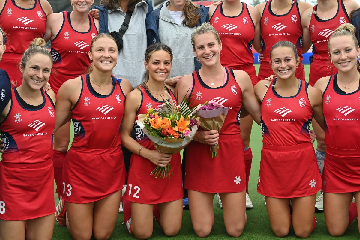 USAFieldHockey's tweet photo. Today’s contest marked two career milestones as Amanda Golini played in her 150th international cap and Beth Yeager registered her 50th for Team USA. 🇺🇸 https://t.co/6cEgniotj6
