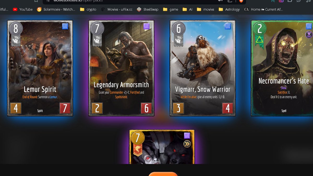 One common and one epic pack. <a href="/WolvesOfRomeTCG/">Wolves Of Rome 🩸⚔️</a>  seem to have quite nice odds for rarities. Though the second common pack only had grey cards.