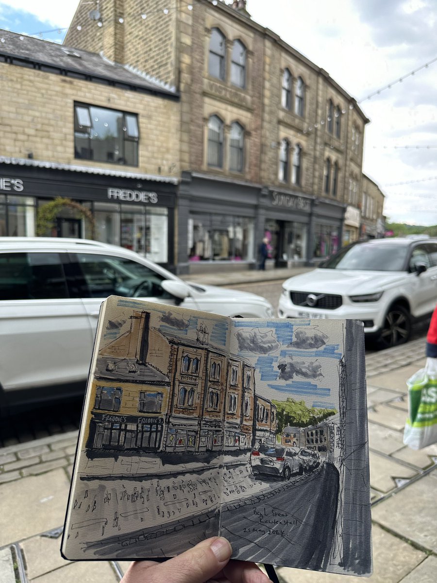 Ink is drying. Quick urban sketch of Bank Street, Rawtenstall, Lancashire. #amsketching