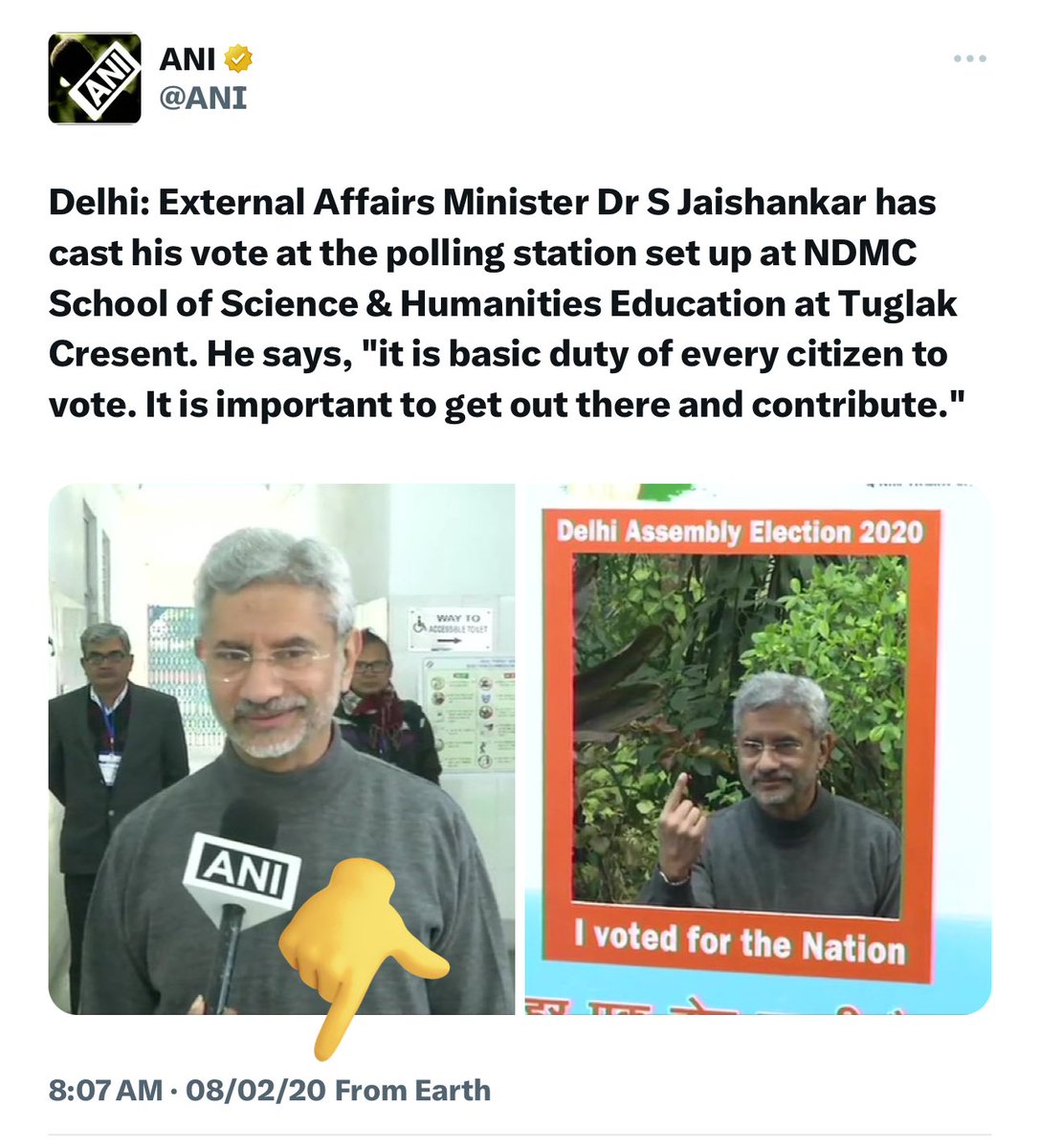 Why is @Pawankhera spreading fake news? This picture of @DrSJaishankar is from 2020. In fact, he was the first to cast his vote at his booth today.