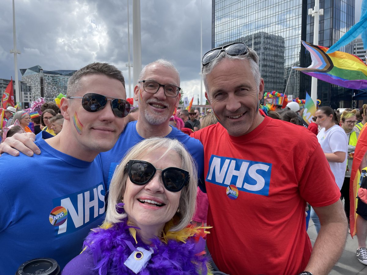 Supporting ⁦@BirminghamPride⁩ with ⁦@JamesFleetNHS⁩ ⁦@dameyveb⁩ ⁦@68DaveB⁩ Having a great time 🌈