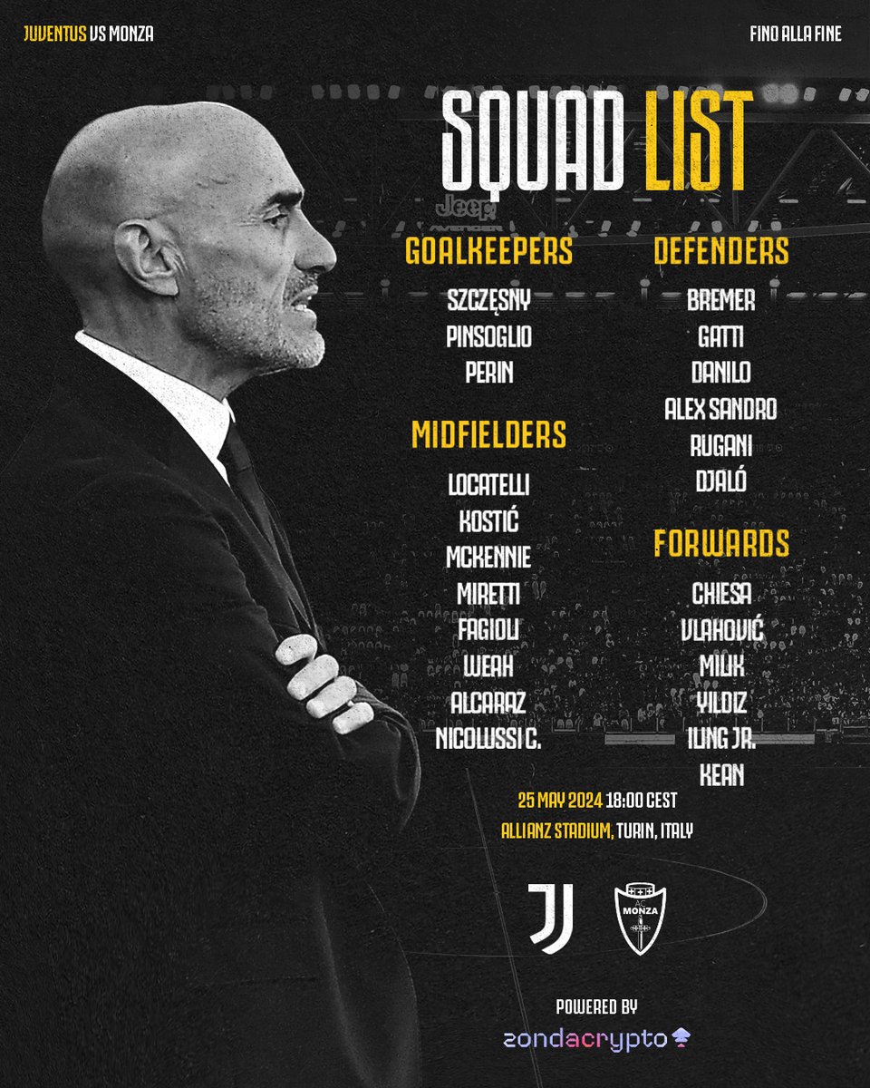 📝 L'elenco dei convocati bianconeri per l'ultima sfida stagionale ✍️⚪⚫ #JuveMonza @zondacrypto