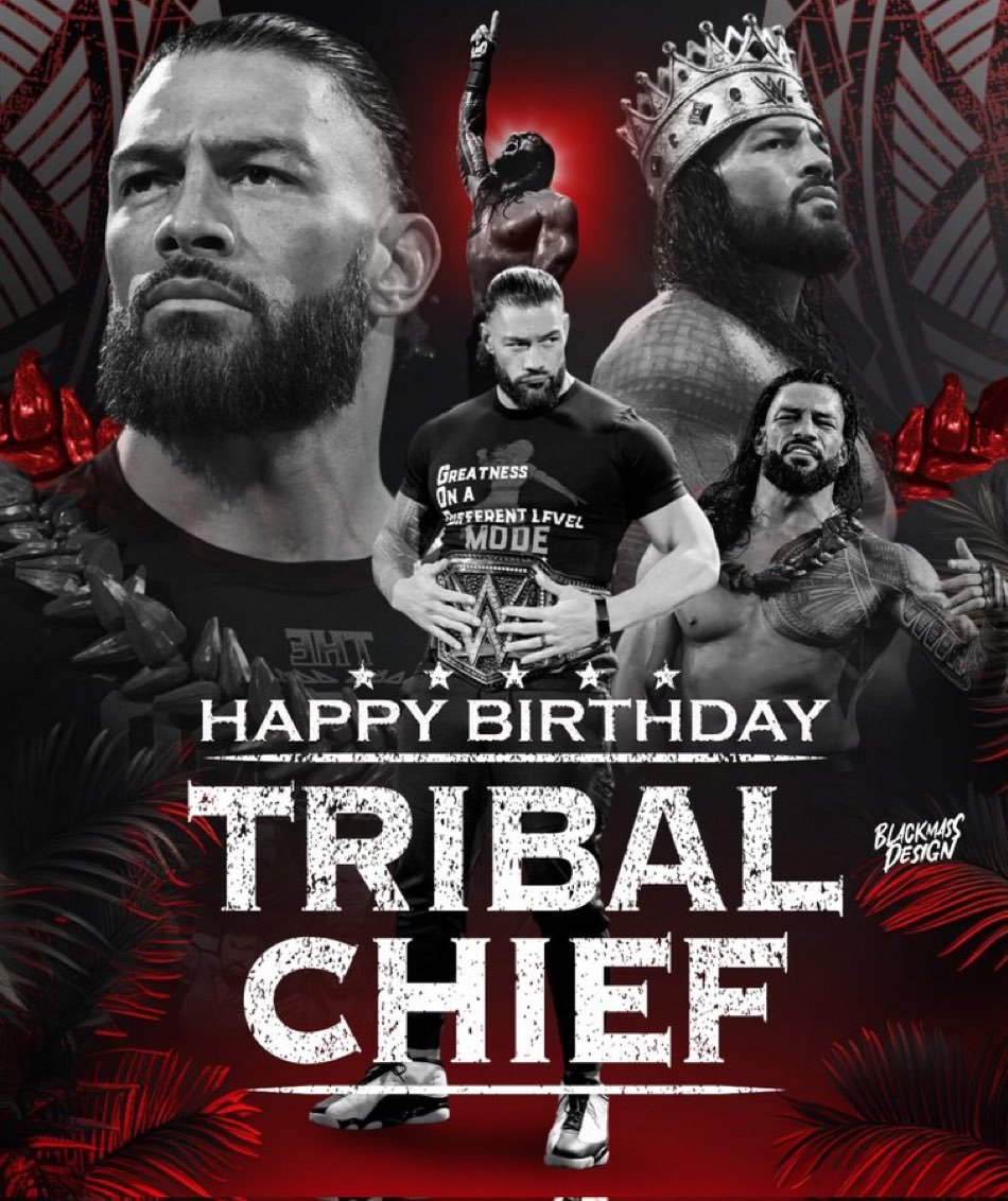 Happy Birthday to the 🐐, the REAL Tribal Chief, the REAL Head of the Table, @WWERomanReigns! Can’t wait for his big return! 🏆🩸 (Ace artwork by @BlxckmassDesign)