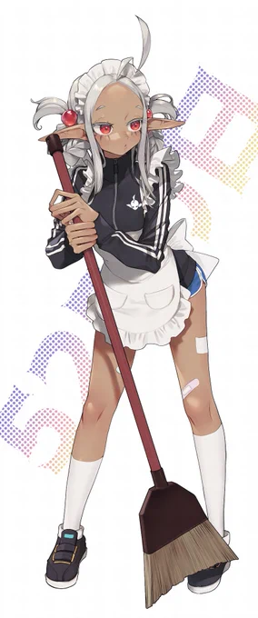 ゴブ子の日なのでツインおだんごジャージメイドユビナガゴブリンのゴブ子ちゃんを描いた 