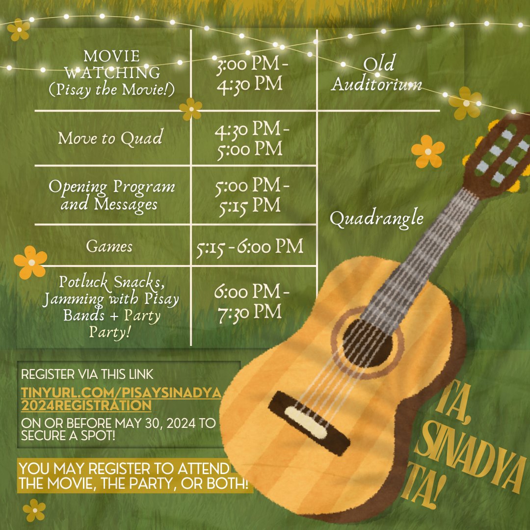 SAPisayWV's tweet photo. Pisay, handa na bala kamo mag Sinadya ?! 🎉

Let’s awaken the party campus one last time before this school year ends ✨ https://t.co/O7yl0JWGjb