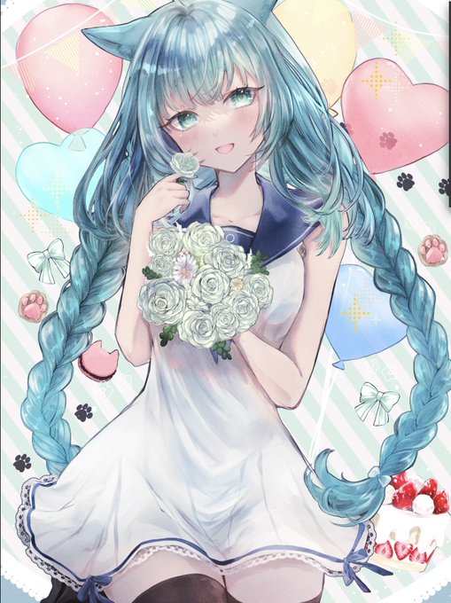 「blue hair bouquet」 illustration images(Latest)