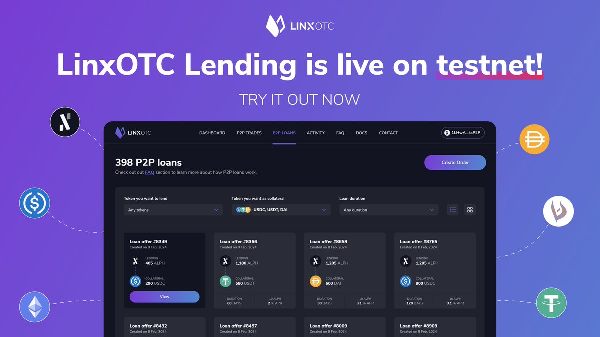 Today we are launching OTC Lending on @alephium testnet! Try it out now on testnet.linxotc.com and let us know what you think! We made some improvements on OTC Trading on linxotc.com: - You can now enter the address of the counterparty* - Tokens with 0 decimals