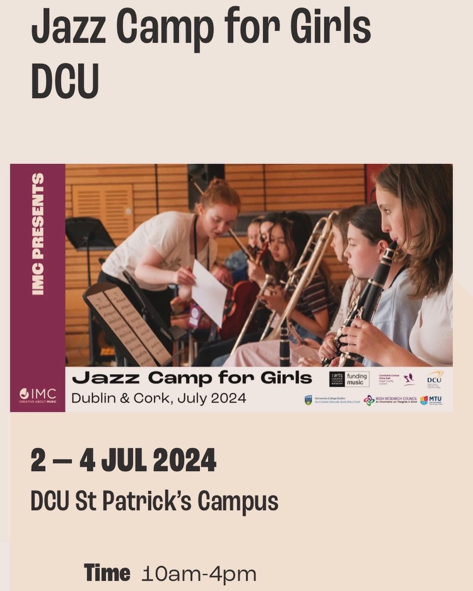 Jazz Camp for Girls returns this summer for musicians aged 11-15 Closing date for applications is Tuesday Details @ improvisedmusic.ie/supporting-mus… @DCU @HumanitiesDCU @Music_DCU @ImprovisedMusic @ImprovAcrossB @Fingalcoco