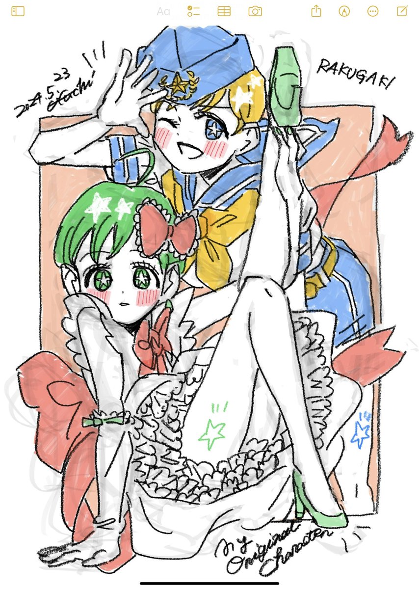 創作漫画の中でカメオ出演?してるコマとメモ帳アプリで創作キャラのラクガキ✍ 