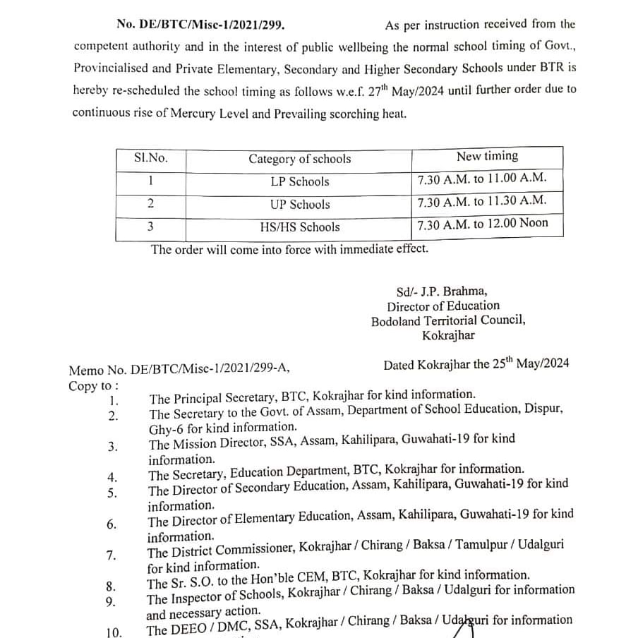 JewBty's tweet photo. Important Announcement 🚨

Due to rising temperatures, the school timing of all Government, Provincialised, &amp; Private Schools under BTR has been changed from May 27th, 2024. 

Stay hydrated, take necessary precautions and take care of yourself. https://t.co/Pk3311U68c