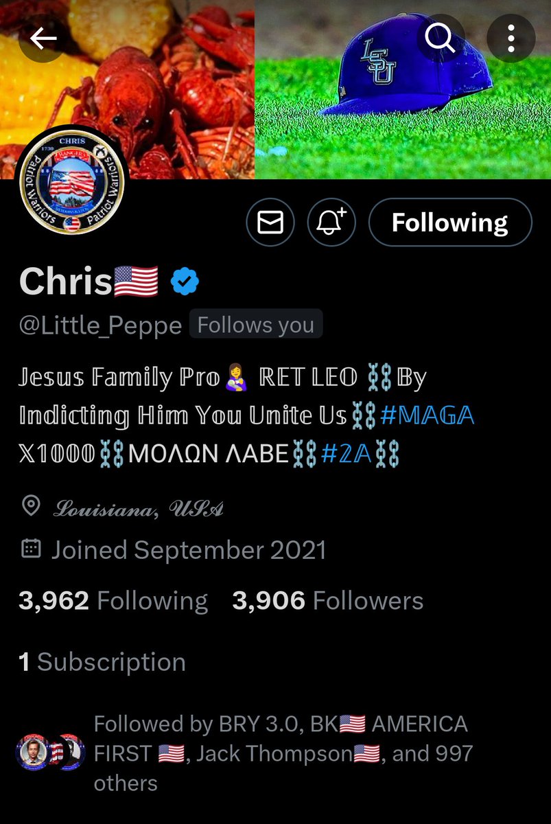 Hey 🇺🇸 America help get this LEO to 4000 followers. Chris 🇺🇸 @Little_Peppe is an all around 🇺🇸 American . He's a Christian, loving Husband of 25 years , Father of 2 children. Loves doing anything with his Family. So come on 🇺🇸 America show this LEO what 🇺🇸 America can do to get