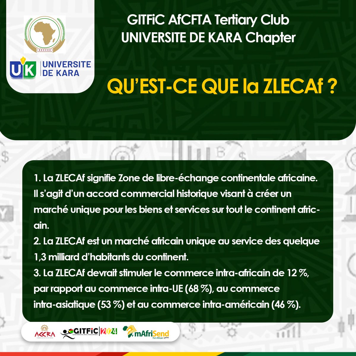 GITFiC_AfCFTA's tweet photo. Nous célébrons ce 25 Mai la journée de l'Union Africaine à la ZLECAf.
2- Qu'es-ce que la ZLECAf ? https://t.co/npCmdLpisL