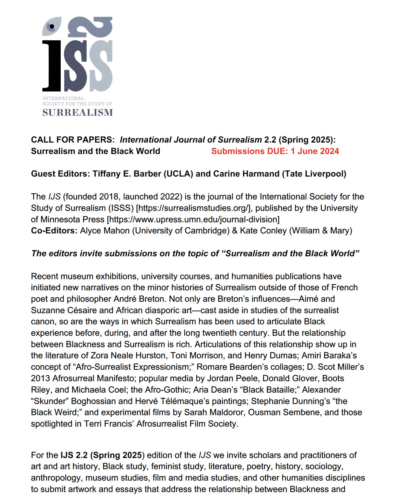 International Society for the Study of Surrealism on X: &ldquo;CALL FOR 