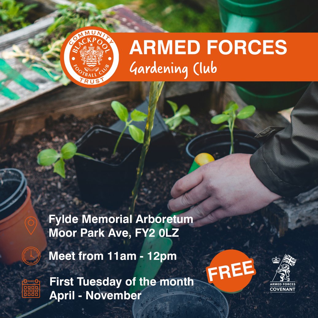 Join us on the 4th of June at our Armed Forces Gardening Club 🌿 Volunteer to help us maintain our memorial space dedicated to Blackpool FC players who sadly lost their lives during the First World War 🧡 For more info👇 bfcct.co.uk/programme/arme… @BlackpoolFC | @VeteransFND