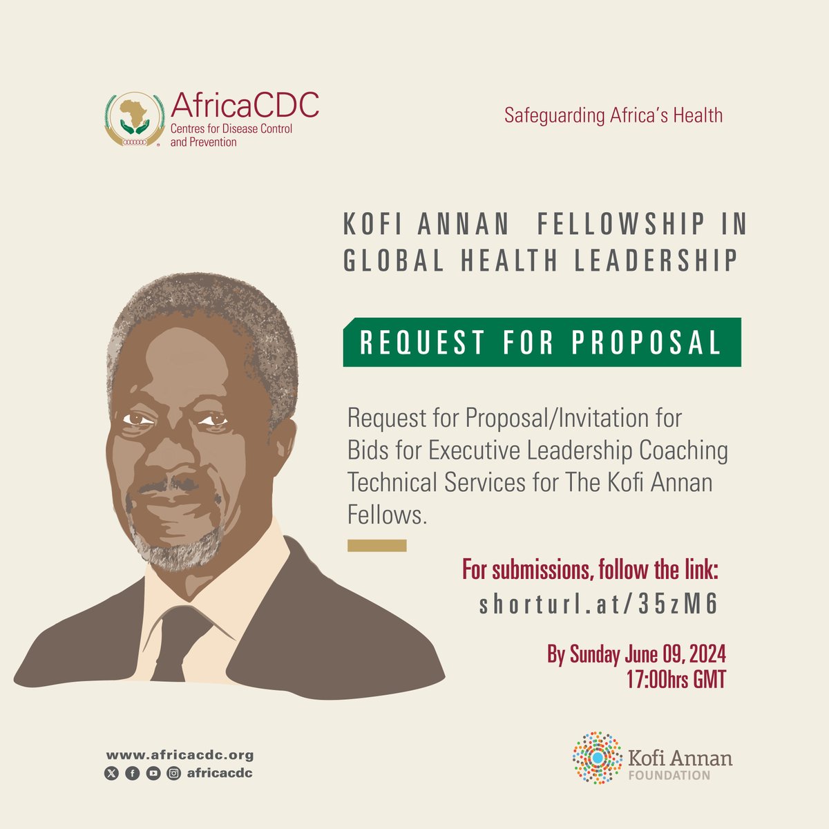 @AfricaCDC plans to launch Cohort 4 of the #KofiAnnan Fellowship and seeks the services of a world-class coaching firm based in Africa and able to provide a suite of coaches that are accredited and coaching services in the AU languages – #English, #French, #Portuguese, #Spanish,