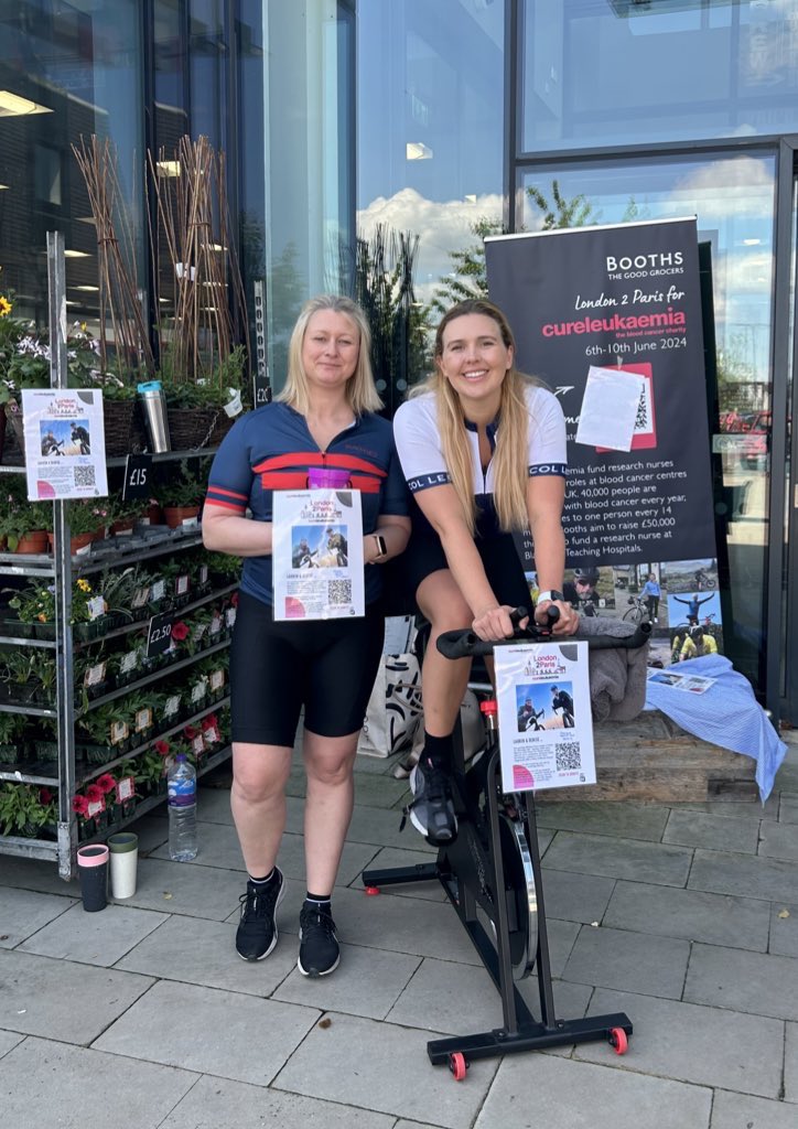 BoothsCountry's tweet photo. Denise and Lauren are raising money for @CureLeukaemia at Poulton today! While they’re on their training ride, Damien, Olivia, Andrew and Jonathan have stopped to say hello too 🚴‍♀️❤️ https://t.co/GMxuaJIxN2