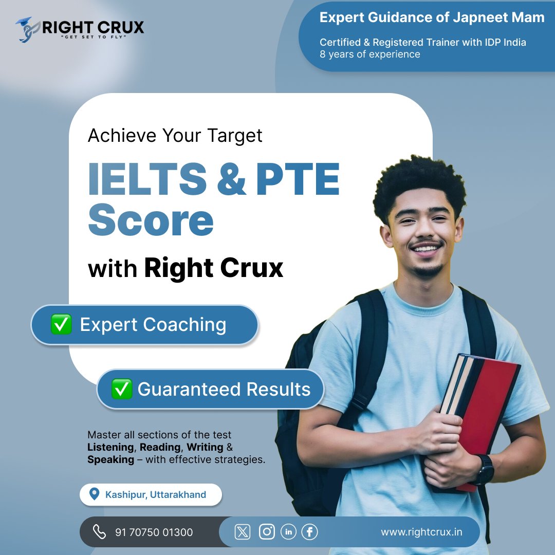 ✨Aiming for a high IELTS or PTE score? Right Crux can help you achieve it! Our expert coaches and proven strategies will guide you through all sections of the IELTS Exam.🌟

.

.

.

#kashipur #ielts #ieltscoaching #immigration #visa #immigrationservice #visaservice #globalvisa