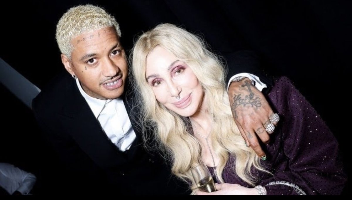 NikNik_Nichole's tweet photo. Ok, now she’s rocking a septum ring. #Cher and #AlexanderEdwards at Richie Akiva’s after party last night in Cannes. https://t.co/fF04w9LZ1O