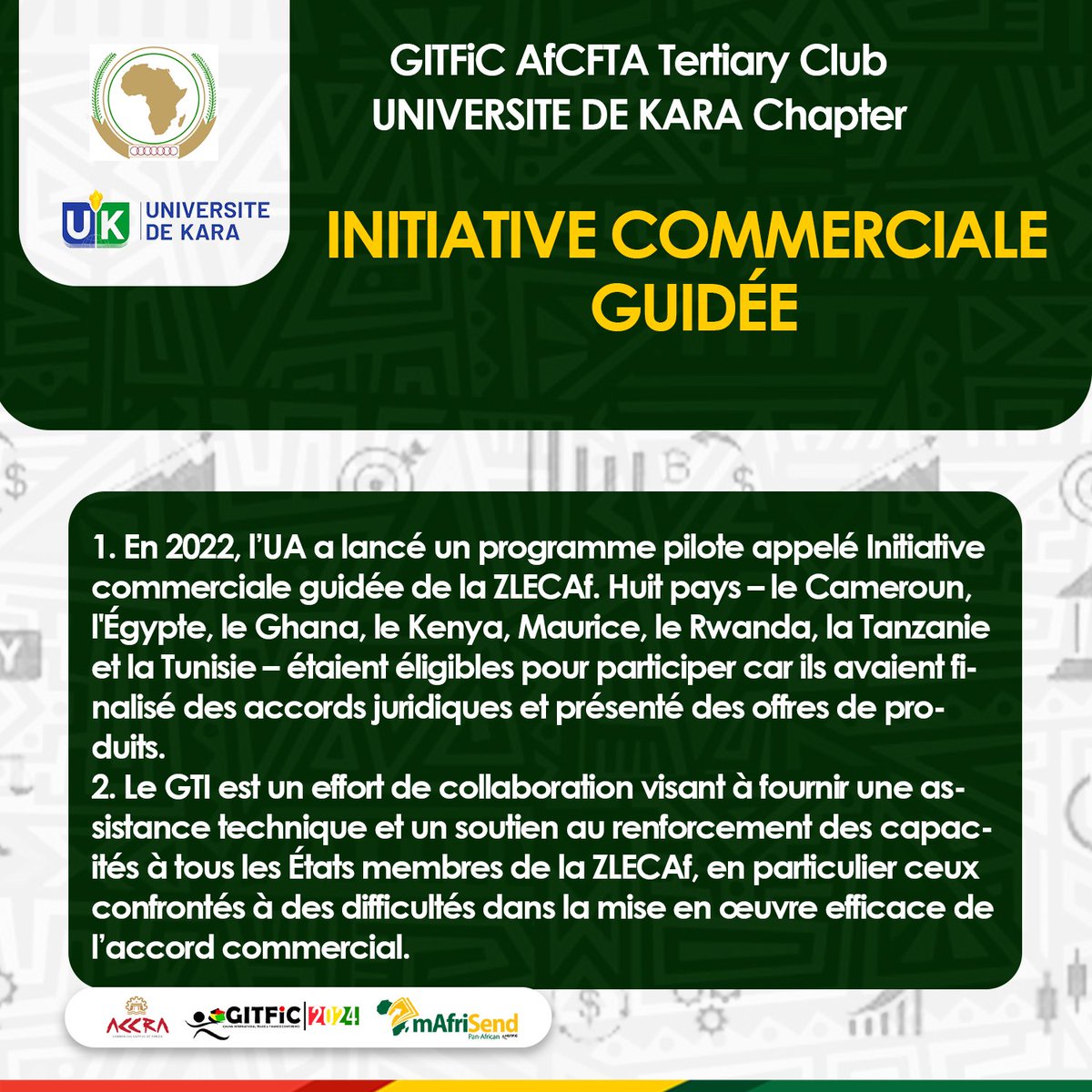 GITFiC_AfCFTA's tweet photo. Nous célébrons ce 25 Mai la journée de l'Union Africaine à la ZLECAf.
7- Initiative de la ZLECAf https://t.co/u7CU1xtRGE