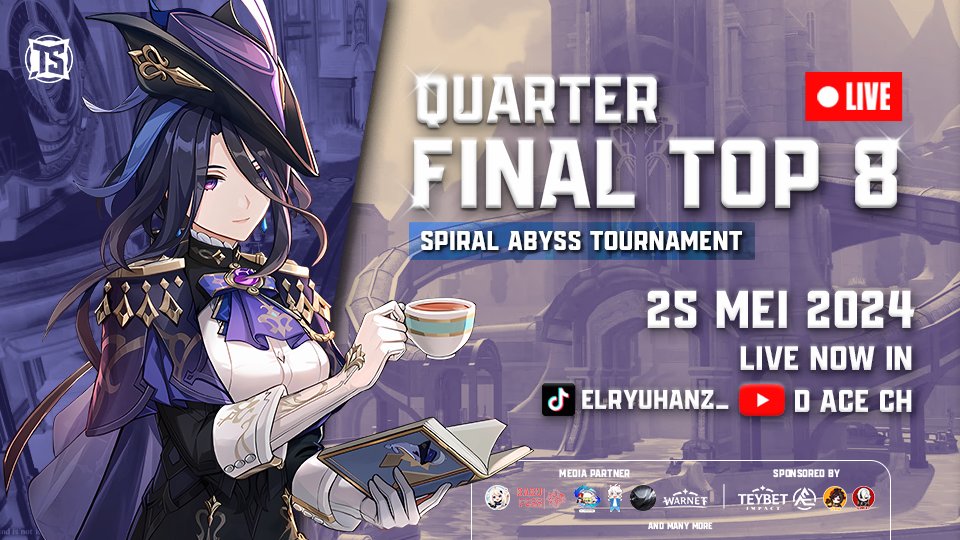 teyvatsov's tweet photo. Malam ini Teyvat Sovereigns Cup memasuki pertandingan Quarter Final Top 8!

Tonton keseruannya di Tiktok dan YouTube!
Tiktok : https://t.co/L9MeNSn0oD
YouTube : 
https://t.co/JdZy0hVqNT

See you at Primordial Trials tonight! https://t.co/f4Cwuq6ABr