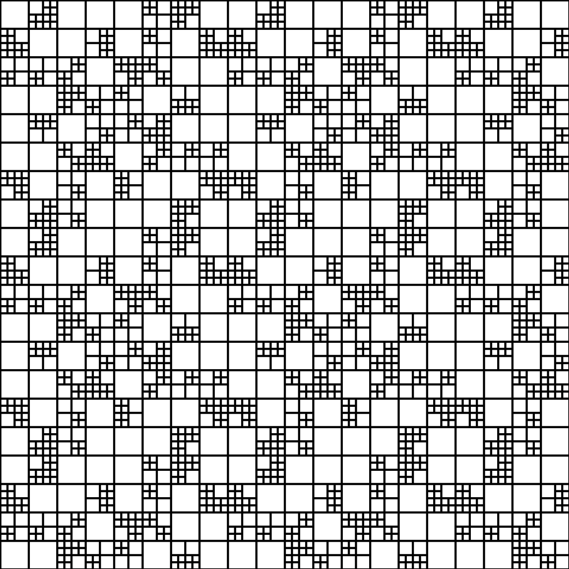 ysk_cc's tweet photo. 正方形での再帰分割の頂点にドットおいてタイリングして作ったパターン（１，２枚目と３，４枚目の分割は違う）
#Processing https://t.co/Lg0bEOeHoU