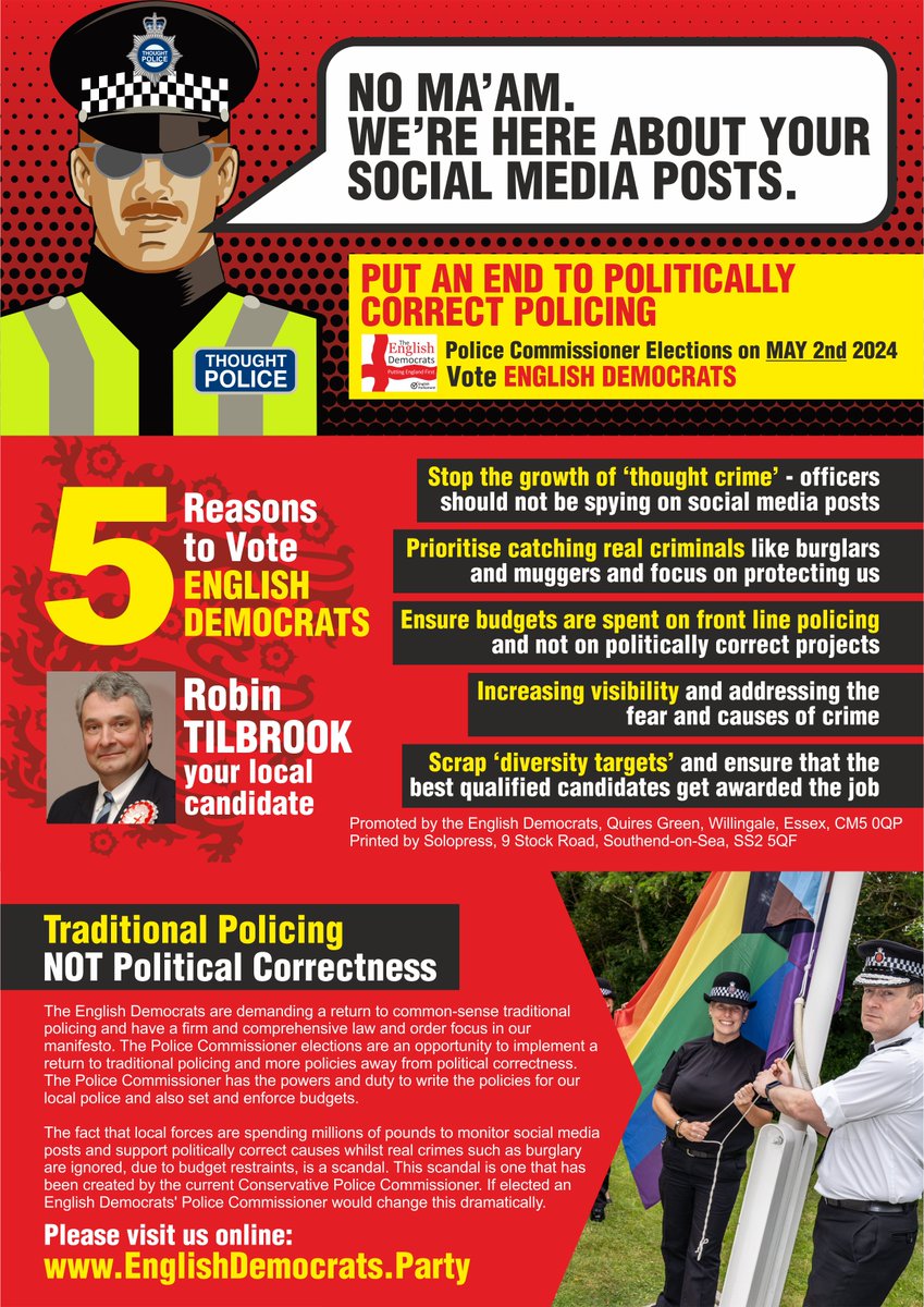 RobinTilbrook's tweet photo. @CDP1882 @GBNEWS I made this agenda clear in the Essex Police Commissioner election! https://t.co/xSoOzBS6c7