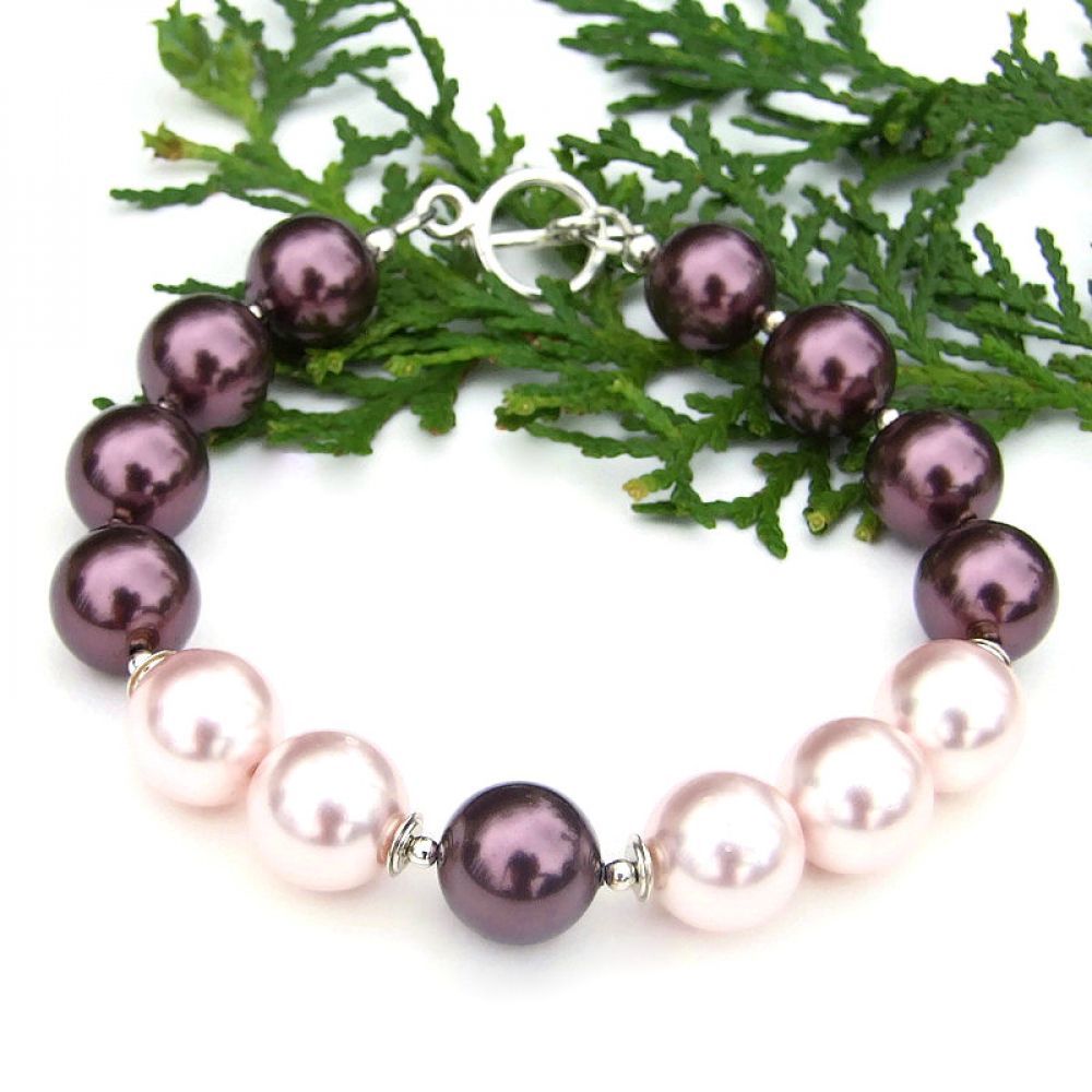 Iridescent Burgundy & Pink #Swarovski #Pearl #Bracelet! via @ShadowDogDesign #ShopSmall #Handmade #PealrBracelet bit.ly/LuminousSD