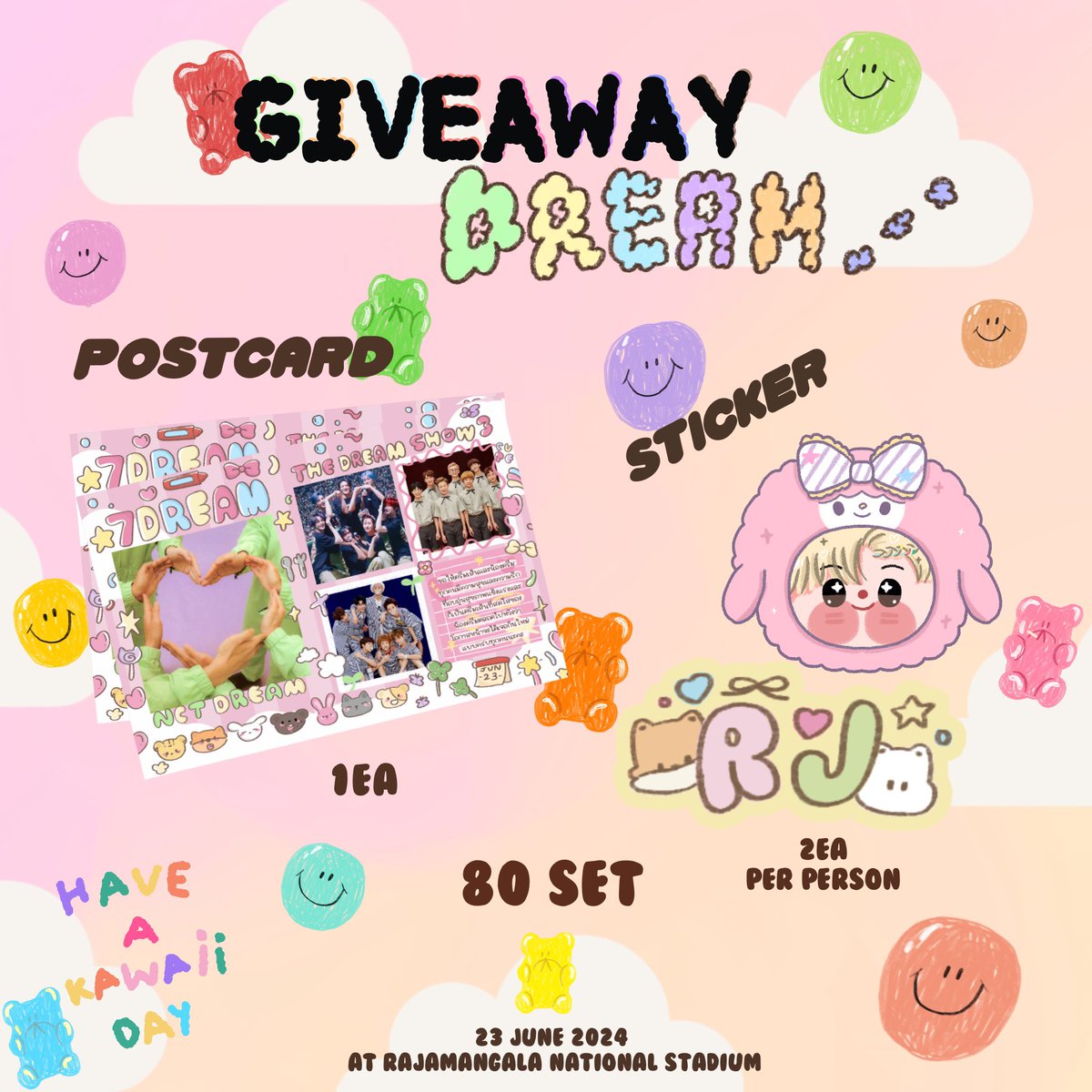 pls kindly rt (✿˘˘✿)

ᨦ  the dream show 3 in bkk  ᨩ 
♡︎ Poscard &amp; Sticker Renjun

✿date 23 Jun 24
✿location rajamangala national stadium
✿time tba

rt &amp; show follow ig renjun 🦊💛

#NCTDREAM_THEDREAMSHOW3inBKK
#NCTDREAM_THEDREAMSHOW3_in_BKK