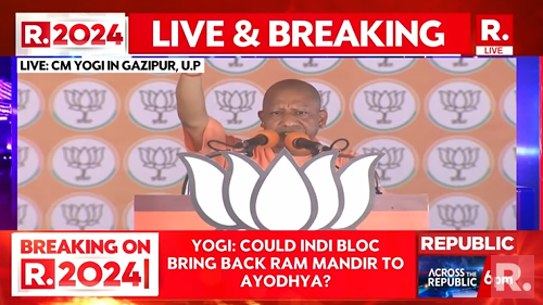 republic's tweet photo. #BREAKNG | Will Bharat function as per the Constitution or Sharia laws? Uttar Pradesh Chief Minister Yogi Adityanath while addressing a public rally at Gazipur

Tune in here for the latest updates: https://t.co/YBktyQVbYA

#LokSabhaElections #LokSabhaElections2024 #YogiAdityanath