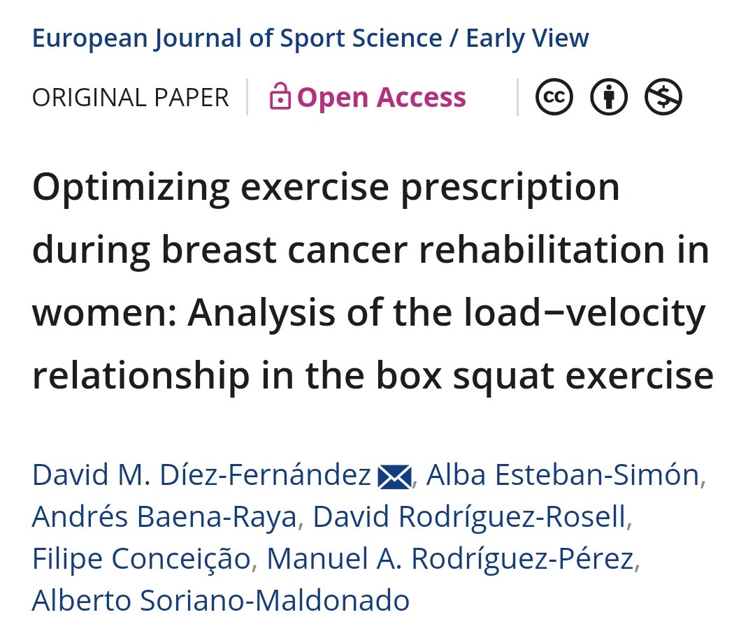 #EXERCISE intensity in #CANCER must be individually #TAILORED like #Professional Athletes

The Velocity-Based Methodology derived from the field of #Sport #Science allows accurate individualization

#studies:
onlinelibrary.wiley.com/doi/10.1002/ej…
peerj.com/articles/16175/
pubmed.ncbi.nlm.nih.gov/34353234/