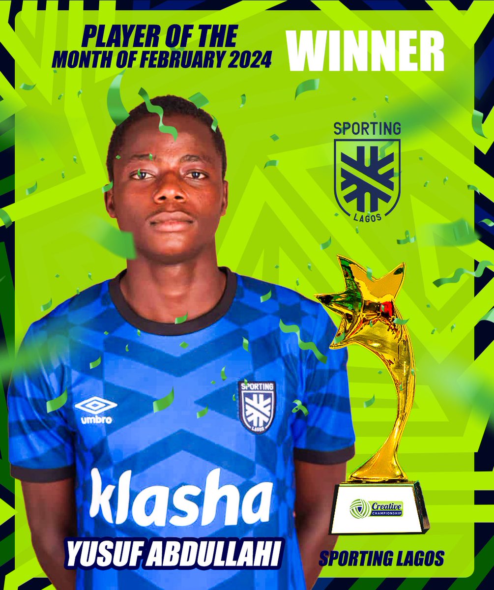 official_tcchq's tweet photo. Yusuf Abdullahi of @SLFCAcademy is February’s player of the month | @bet9ja__official
#Bet9ja #POTM #TCC https://t.co/q3v20gr5uB