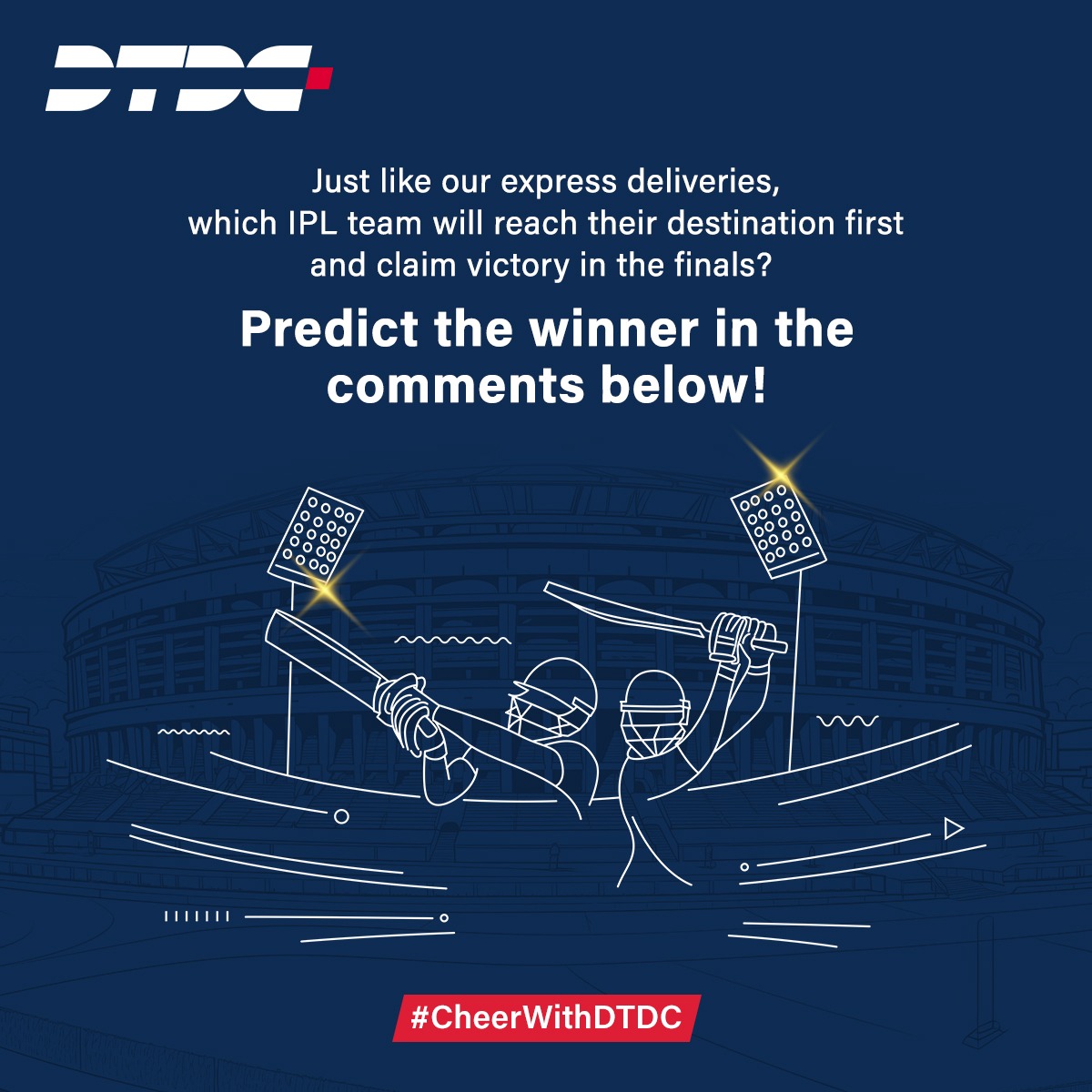 Contest Alert! Buckle up cricket fans! 
The IPL final is here, which team will successfully delivery a victory?

Predict the winner in the comments and stand a chance to win exciting rewards*

#DTDC #IPLFinals #competition #prize #giveaway #contest #CheerWithDTDC #IPL2024