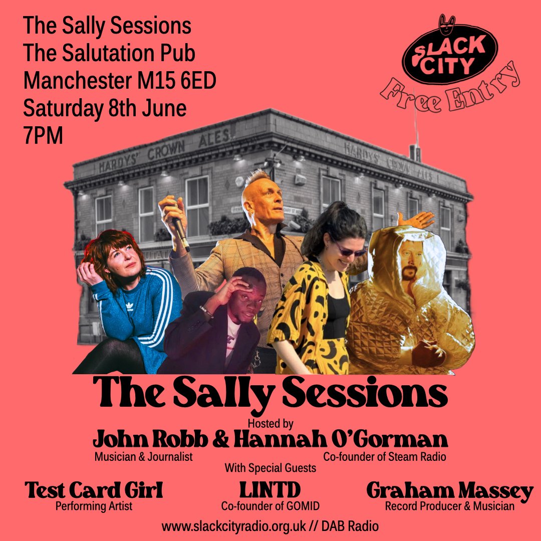 Slack City (@slackcityradio) on Twitter photo 📢NEW LIVE SHOW📢 Slack City hosts The Sally Sessions <a href="/TheSalMCR/">The Salutation</a> Sat 8th June @ 7PM <a href="/johnrobb77/">john robb</a> and <a href="/hannah_ogorman_/">Hannah O'Gorman</a> in convo w/ 3 extraordinary creatives... OG music hero <a href="/massonix808/">Graham Massey</a> x future icon <a href="/GOMIDlovesyou/">GOMID</a> + <a href="/testcardgirl84/">Test Card Girl</a> performance
Head down or 📻 tune in📻 📢NEW LIVE SHOW📢 Slack City hosts The Sally Sessions <a href="/TheSalMCR/">The Salutation</a> Sat 8th June @ 7PM <a href="/johnrobb77/">john robb</a> and <a href="/hannah_ogorman_/">Hannah O'Gorman</a> in convo w/ 3 extraordinary creatives... OG music hero <a href="/massonix808/">Graham Massey</a> x future icon <a href="/GOMIDlovesyou/">GOMID</a> + <a href="/testcardgirl84/">Test Card Girl</a> performance
Head down or 📻 tune in📻