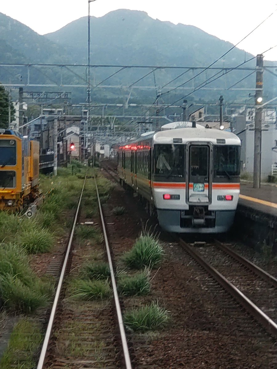 由比駅にて　
特急ふじかわ退避。