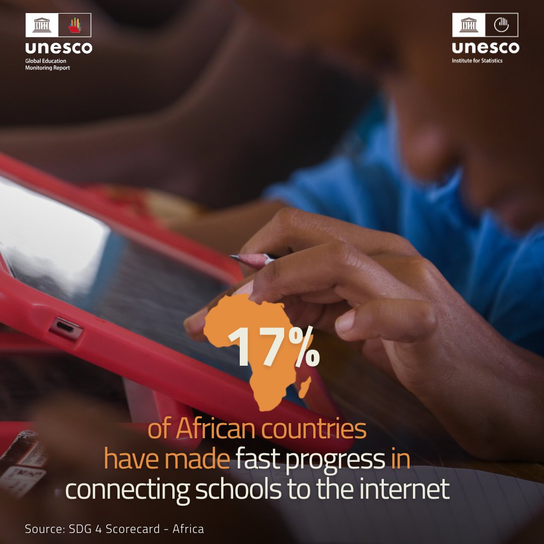 🌍#SDG4Scorecard #Africa by #UIS_UNESCO and @GEMReport shows that 17% of African countries have made significant progress in school internet connectivity, paving the way for enhanced #digital learning experiences and opportunities. Learn more ➡️ bit.ly/sdg4scorecard-… #AfricaDay