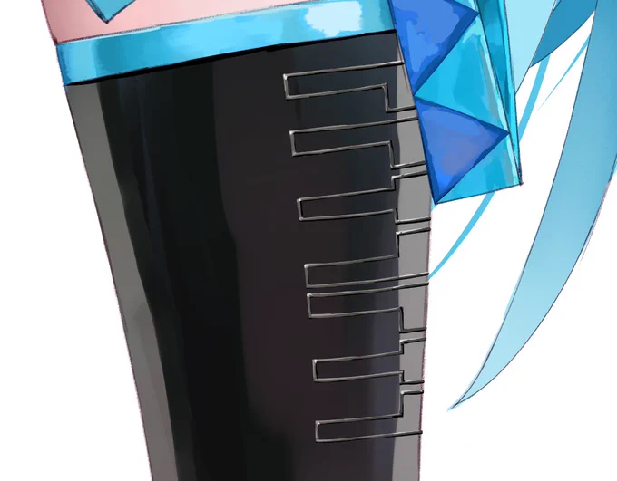 ミクさん等身大タペストリーWIPせっかくの超高画質なのでブーツ鍵盤模様を立体にしましたディテール限界まで描き込むよ! 
