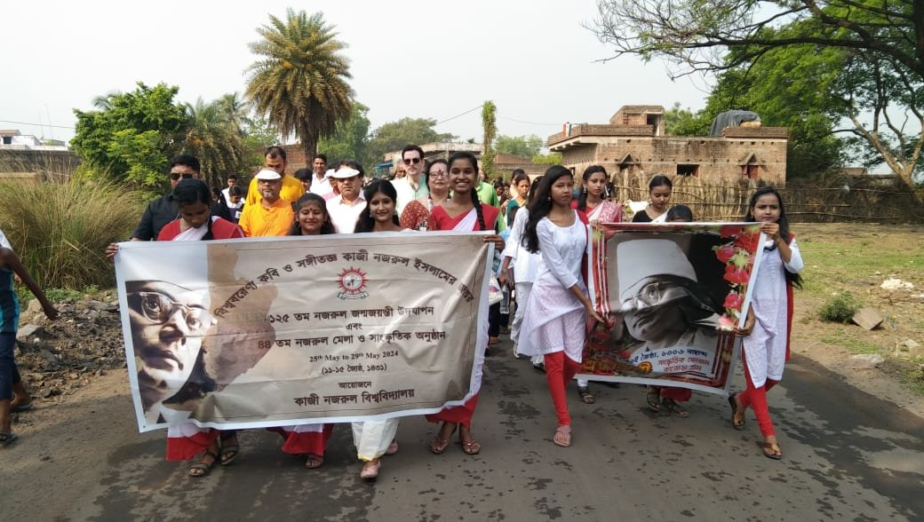 KNU_Asn's tweet photo. 125th birth anniversary celebration of rebel poet Kazi Nazrul Islam at our University campus and his birth place Churulia village.
#kazikazrulislam
#KNU https://t.co/zITxxZUKaQ