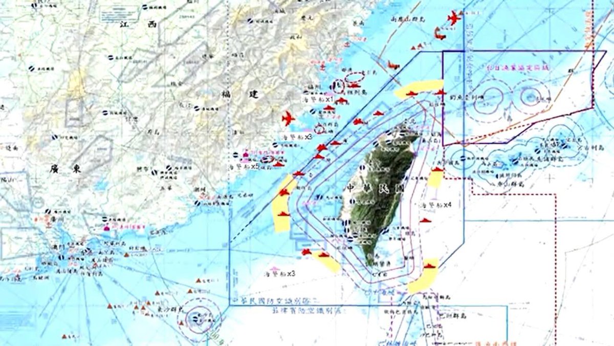 This map vividly shows how #CCP’s large-scale offense drills threaten regional peace & stability. Authoritarian #China’s escalation of military threats will never change #Taiwan’s🇹🇼 commitment to freedom & democracy.