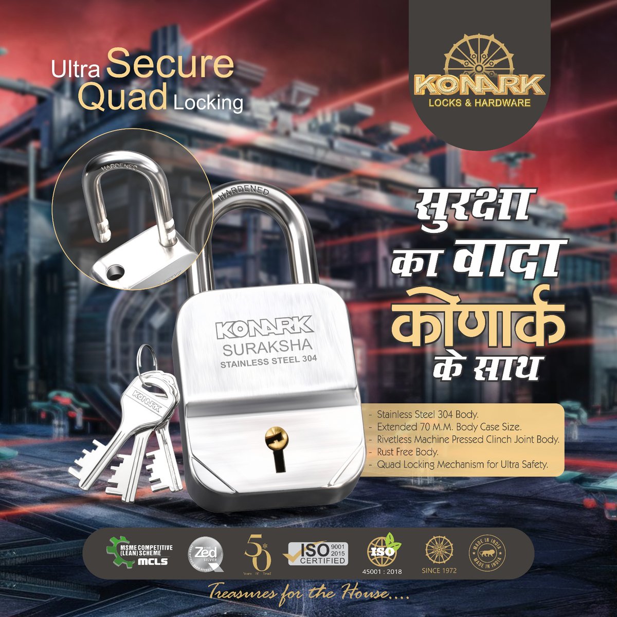 HardwareSamachr's tweet image. एक ही ताले में SAFETY भी और RELIABILITY दोनों चाहिए आजाओ दिला देंगे

घर आपका SURAKSHA हमारी

Step into the most Luxurious Feel of Home Security with Konark Locks &amp;amp; Hardware 🏡🔒

#KonarkLocks #KonarkHardware #Manufacturer #Aligarh