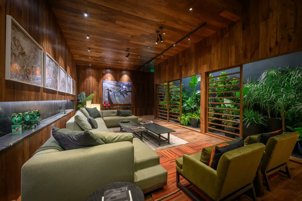Designed by architects Giunta Muebles, Ache__O, Arq.Patricio in Córdoba, Argentina Space 5 is a living room wrapped in an atmosphere of vegetation, green, of life: e-architect.com/argentina/espa… #Córdoba #ArgentinaProperty #homedesign #interiordesign