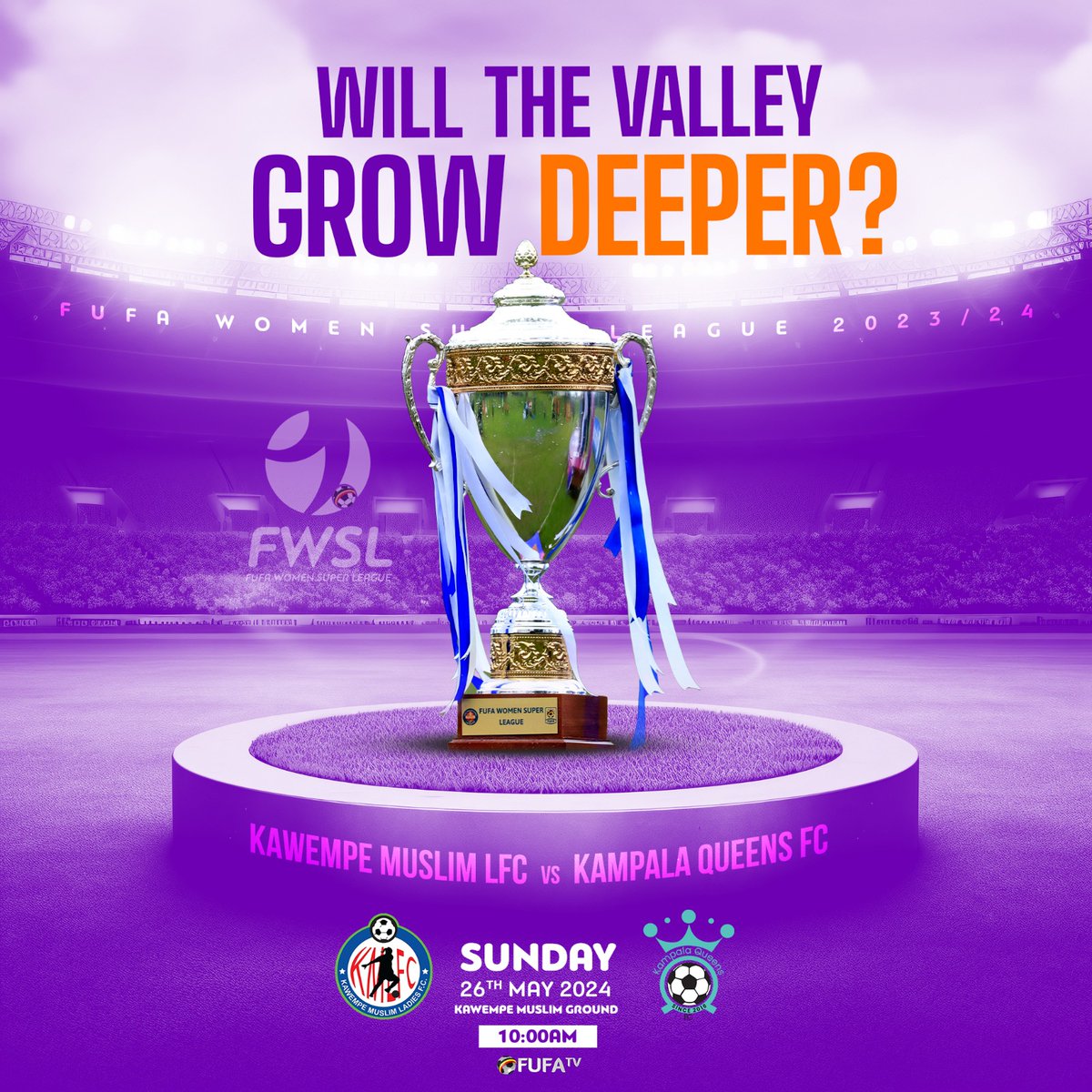 The Valley will be the battlefield as @KawempeClub face Kampala Queens FC on the final day of the season this Sunday?

Will the Valley Warriors take the Crown off the Queens of Soccer?

Will the Queens protect their Queendom?
#WomenFootballUG
#FWSL #ThinkDeeply #FWSLwithNSLsports