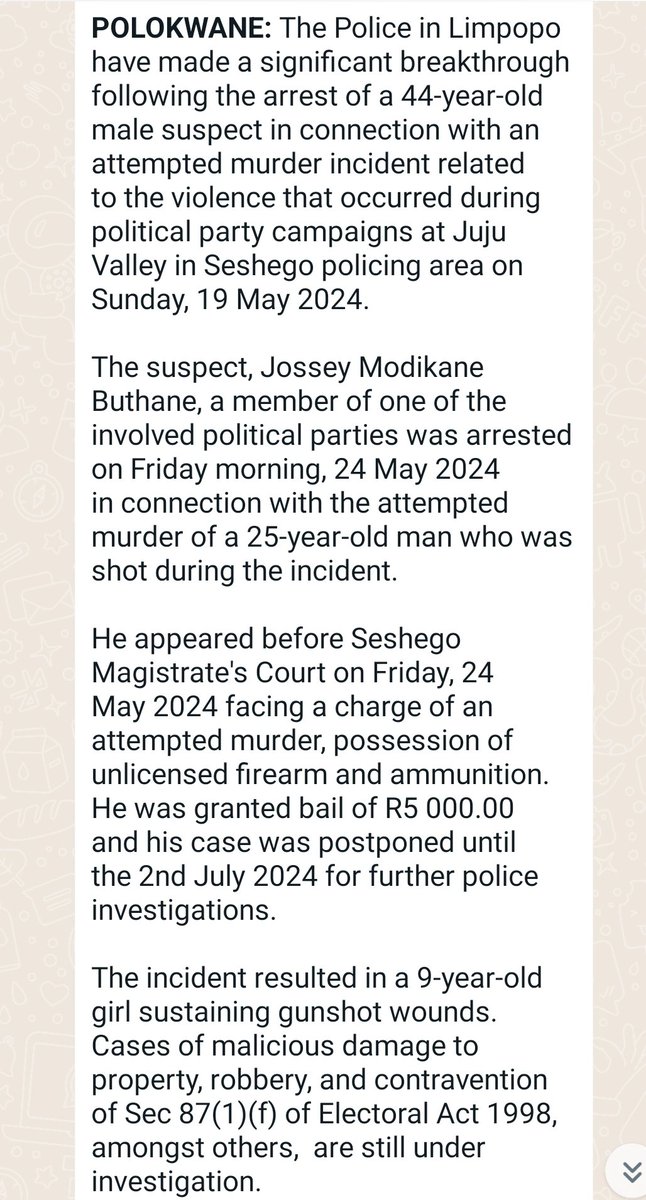 Juju Valley election violence: Former EFF Limpopo chairperson, Jossey Buthane was arrested and charged with attempted murder on Friday. This is in connection with the violence that ensued at Juju Valley, #Seshego when ANC arrived to campaign on Sunday. Several people were shot