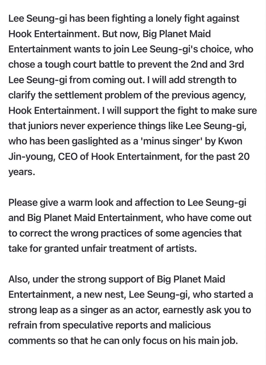 .@bpmentofficial official statement Big respect for BPM! Thank you sm for supporting uri seunggi.🩵 we are so proud of you seunggi. Stay strong, Airens always here for you!✊ Seunggi 🤝 Big Planet Made 🤝 Airens Fighting!💪🏼 🖇️naver.me/GZsoTEyZ #LeeSeungGi #이승기