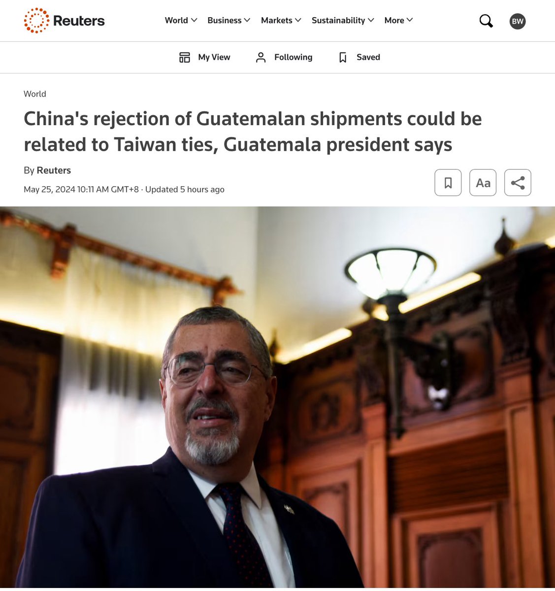 China bullies Guatemala over ties with Taiwan‼️ Guatemalan Exporters Association (Agexport) reported that China had rejected imports of coffee and macadamia nuts from Guatemala. Guatemalan Foreign Minister Carlos Ramiro Martinez attended the inauguration of 🇹🇼 President Lai