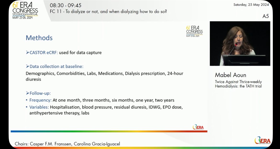 ERAkidney's tweet image. 🔆Methodology

💥Primary outcome: All-cause mortality at two years

💥Secondary outcomes:
👉Cumulative number of hospitalisations at two years
👉Uncontrolled hypertension at two years (defined as &amp;gt;160/90 in last 3 sessions)
👉Cumulative dose of EPO at two years

#ERA24